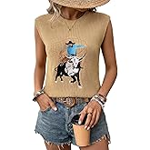 SHEWIN Women's Western Sweater Vest Crewneck Sleeveless Tops Cowgirl Casual Embroidered Tank Top 2026