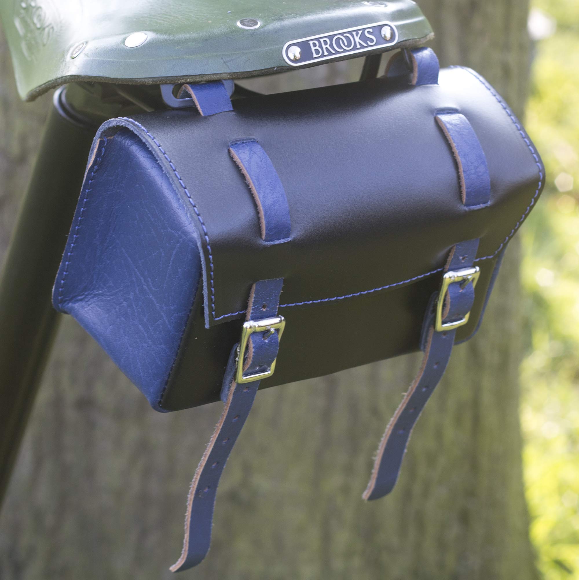 London Craftwork Bicycle Tool Bag Genuine Leather Vintage Retro Bicycle in Black Blue Box-bl-Blue