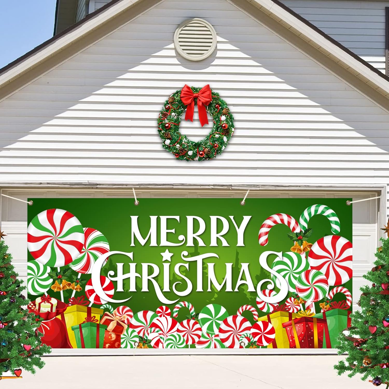 Garage Door Decorations - gisgfim Christmas Candy Garage Door Decoration Merry Christmas Garage Door Banner Cover Large Size Xmas Backdrop Decorations Peppermint Round Lollipop Outdoor Indoor Background Sign 6x13ft