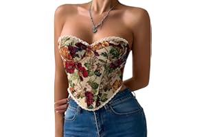 FEOYA Women's Corset Top Bustier Strapless Outfits Going Out Vintage Floral Print Corset