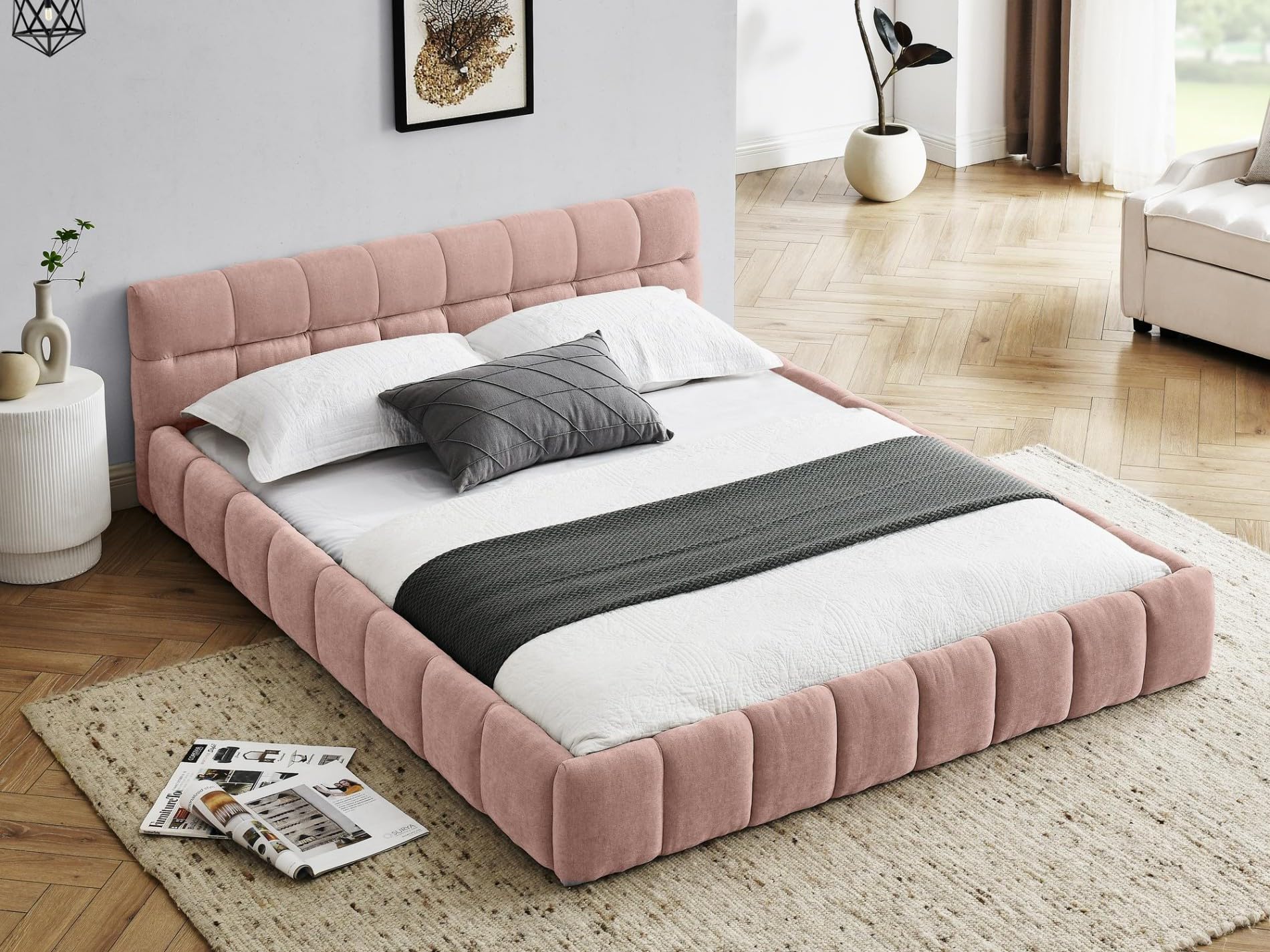 Photo 1 of ** headboard only
KEIKI Queen Thick Chenille Bed Frame with Upholstered Tufted Headboard, Modern Solid Wood Floor Platform for Bedroom, No Box Spring Needed