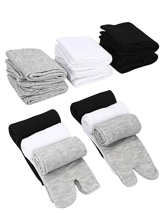 6 Paar Unisex Tabi Flip Flop Socken Geta Socken Baumwolle Split Toe Tabi Socken Elastisch für Damen und Männer (Schwarz, Weiß