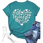 Grandma Shirts Women Grandmother Heart Printed Tshirt Floral Mama Casual Tee Mother Short Sleeve Top Shirt