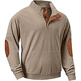 JMIERR Mens Corduroy Sweatshirt Casual Stand Collar Quarter Fall Metal Button Pullover Sweaters Long Sleeve with Pockets