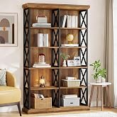 Tribesigns 75 Inch Tall Bookcase, Double Wide Bookshelves and Bookcase | 6-Tier Open Shelving Unit, Industrial Book Shelf, Wood and Metal Etagere Bookcase for Home Office, Living Room, Bedroom