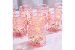Simeitol Pink Votive Candle Holders 12PCS, Girls Baby Shower Glass Tea Lights Candles Holders for Table Centerpieces, Wedding & Home Decor, Valentine's Day Decorations