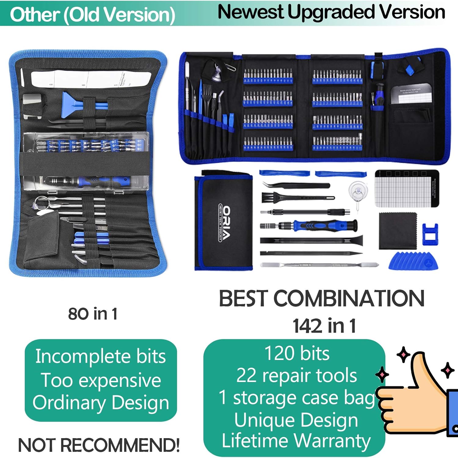 ORIA Precision Screwdriver Set (New Version), 142 in 1 with 120 Bits Mini Magnetic Screwdriver Kit Repair Tool Kit with Portable Bag for Electronic PC Computer iPhone MacBook Jewelers Game Console - - 