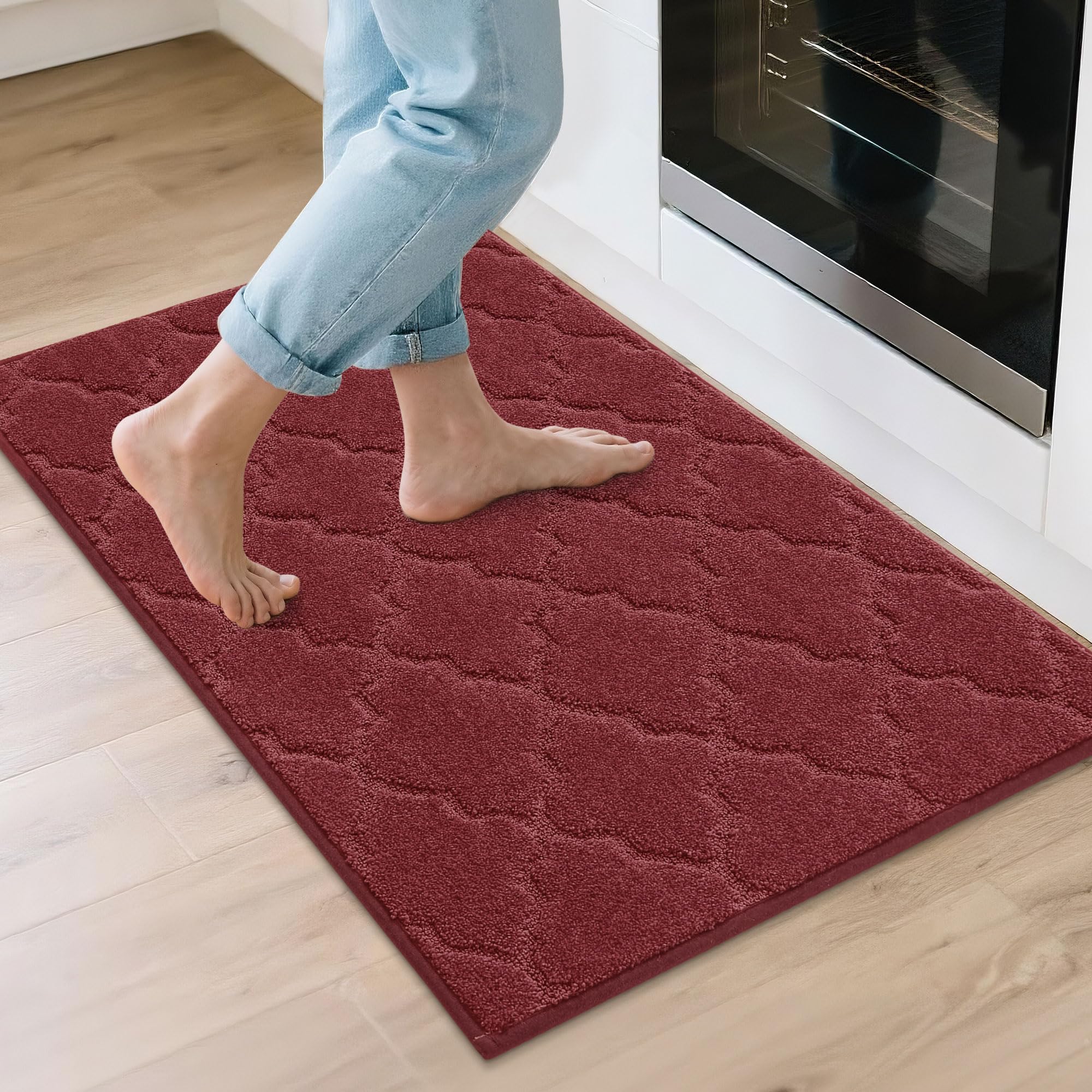 COSY HOMEER Kitchen Rugs 24"x36" Non-Slip Washable Kitchen Mats for Floor Absorbent Kitchen Carpet Soft Rugs for Kitchen,Sink Mat,Entrance,Area Rug,Red Image