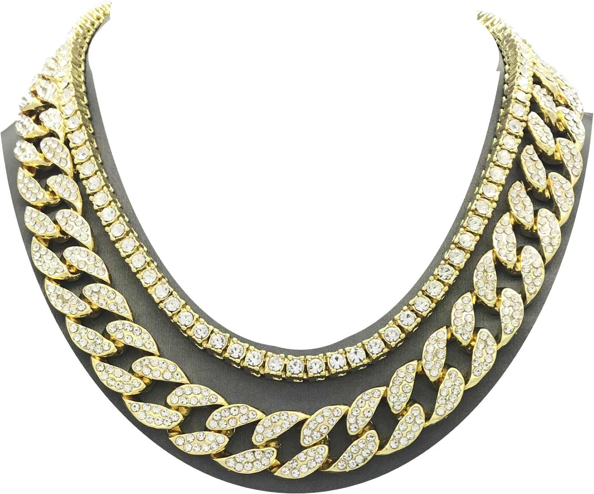 Mens Iced Out Hip Hop Gold tone CZ Miami Cuban Link Chain Choker Necklace