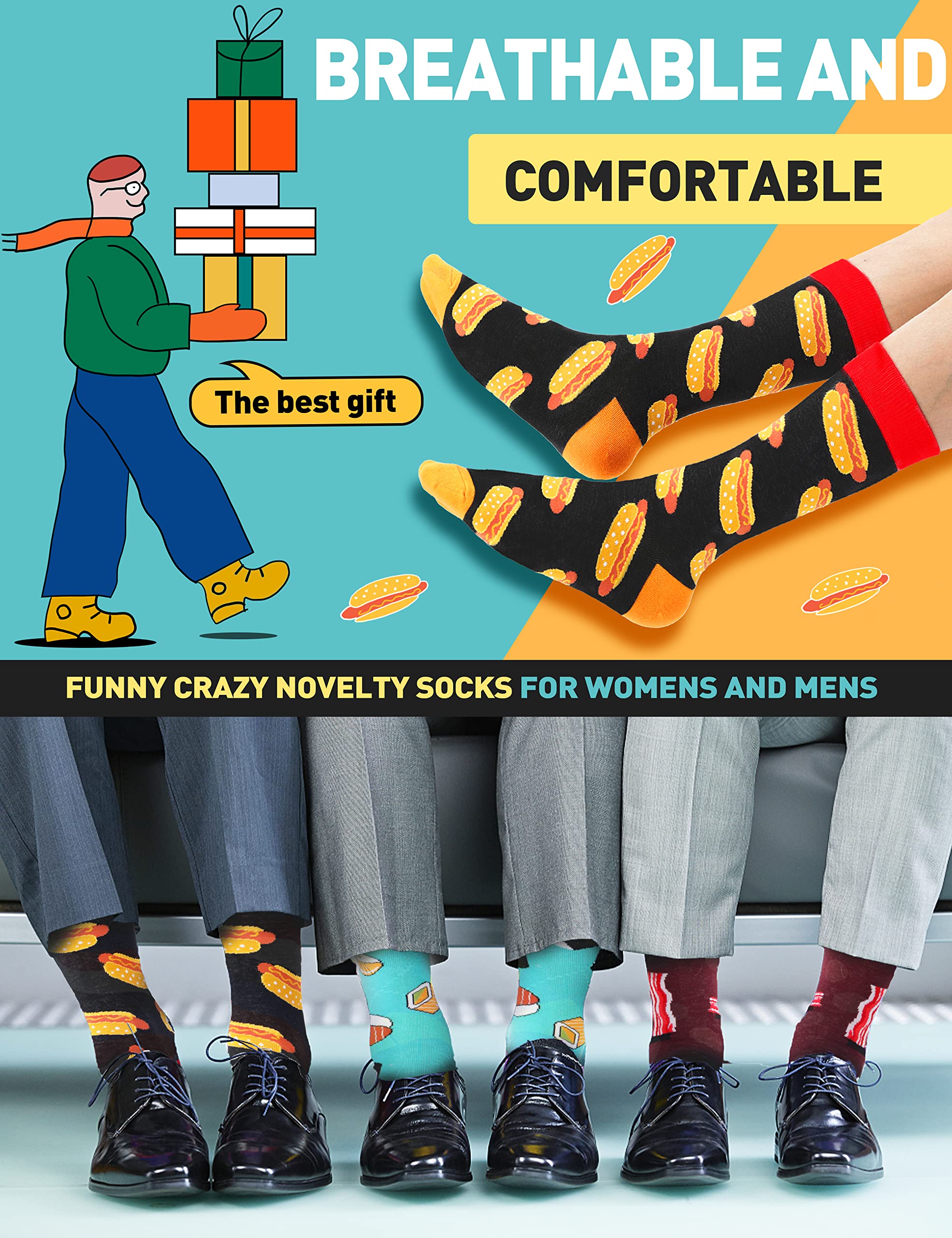 MOGGEI Funny Socks for Men Women Fun Cozy Crazy Novelty Fashion Breathable Printed Cotton Boot Socks