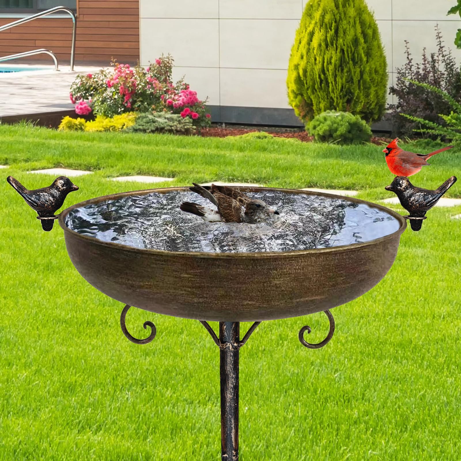 Photo 1 of HJHHARTSPACE Cast Iron Bird Bath, Bird Baths for Outdoor, Metal Bird Bath with Bird Statues Bird Bath and Bird Feeder Bowl Tray Yard Garden Lawn Outside Decoration
