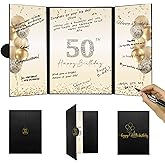 DARUNAXY Black Gold 50th Birthday Party Decorations, Happy 50th Birthday Alternative Signature Guest Book for Men Women Cheers to 50 Years Old Gifts 50 Birthday Signing Card Board Party Supplies