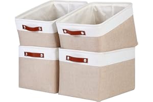 Ecegeva Fabric Storage Bins, Large Storage Baskets with Handles for Toys Towels Books Organization, Foldable Linen Cloth Storage Baskets for Organizing Closet Laundry Nursery(White&Khaki)