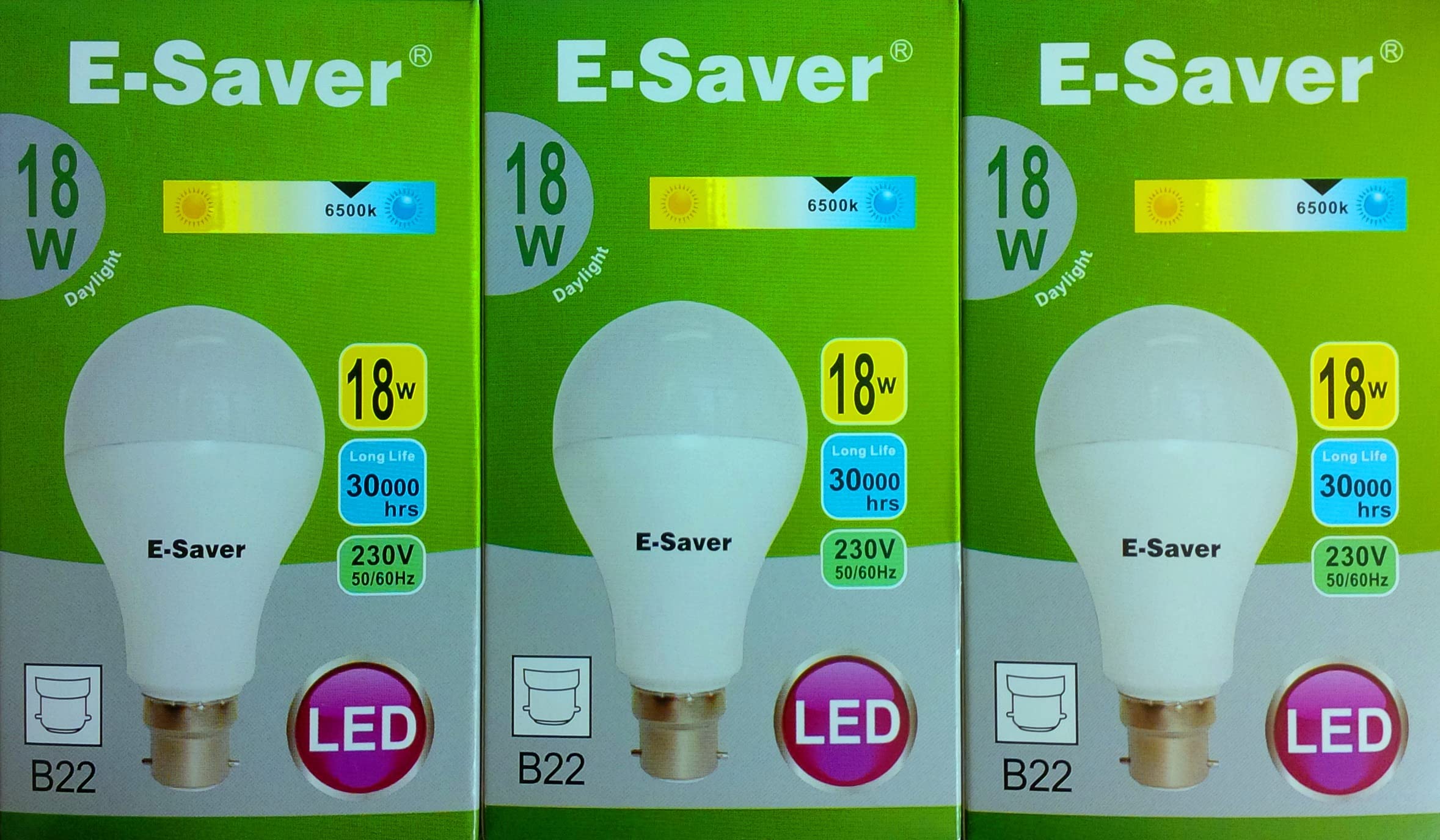 E-Saver - LED Standard GLS A60 (Globe) - Led Light Bulbs - 18w - (Pack of 3) - Daylight 6500+k - Bayonet Light Bulb - (B22- B22d)