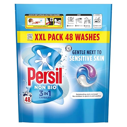Persil Non Bio 3 in 1 Washing Capsules laundry capsules gentle next to sensitive skin for outstanding stain removal in quick & cold washes 48 washes