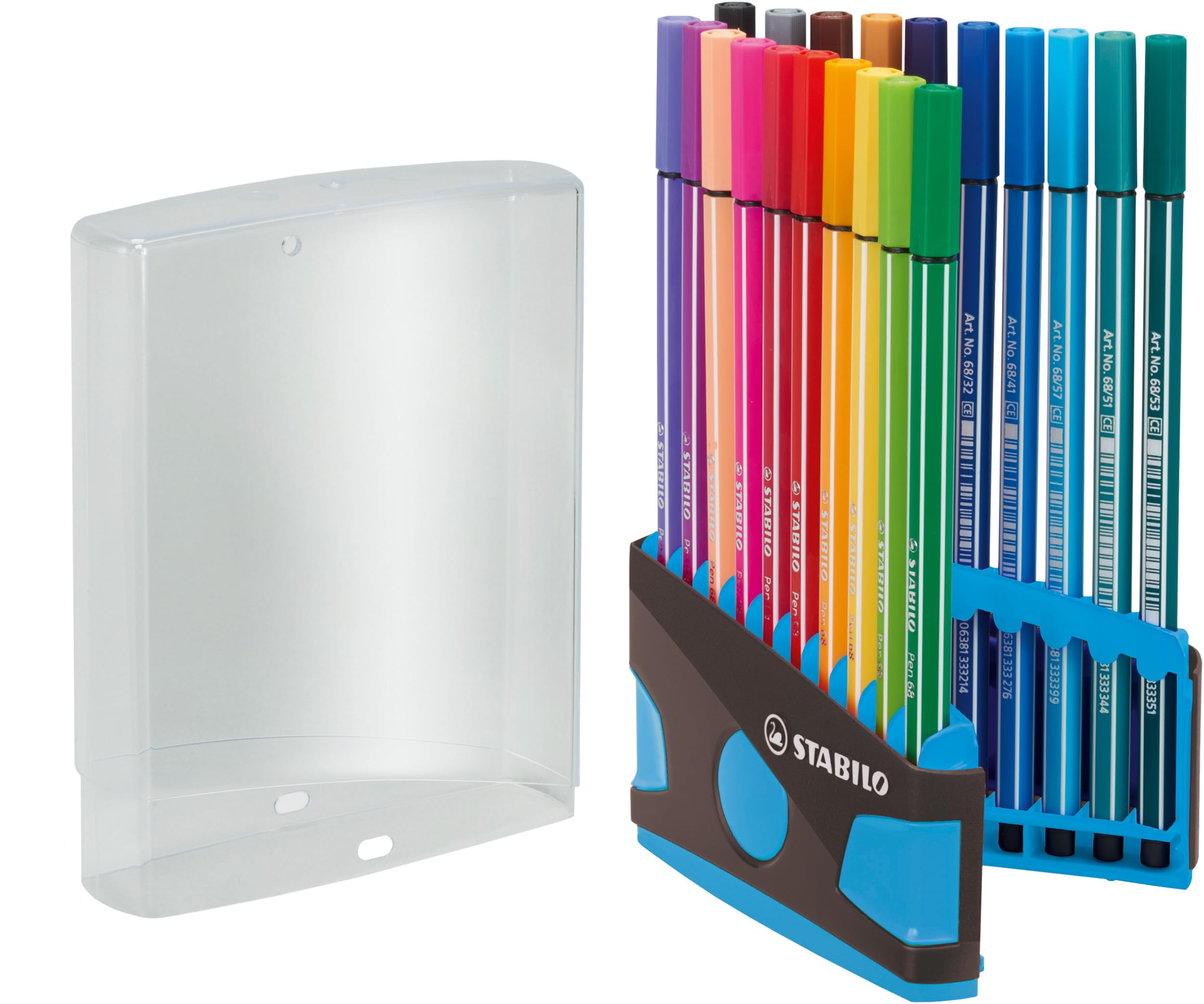 STABILO Pen 68 - Premium Fibre-Tip Pen - ColorParade in Anthracite/Light Blue - Deskset of 20 - Assorted Colours