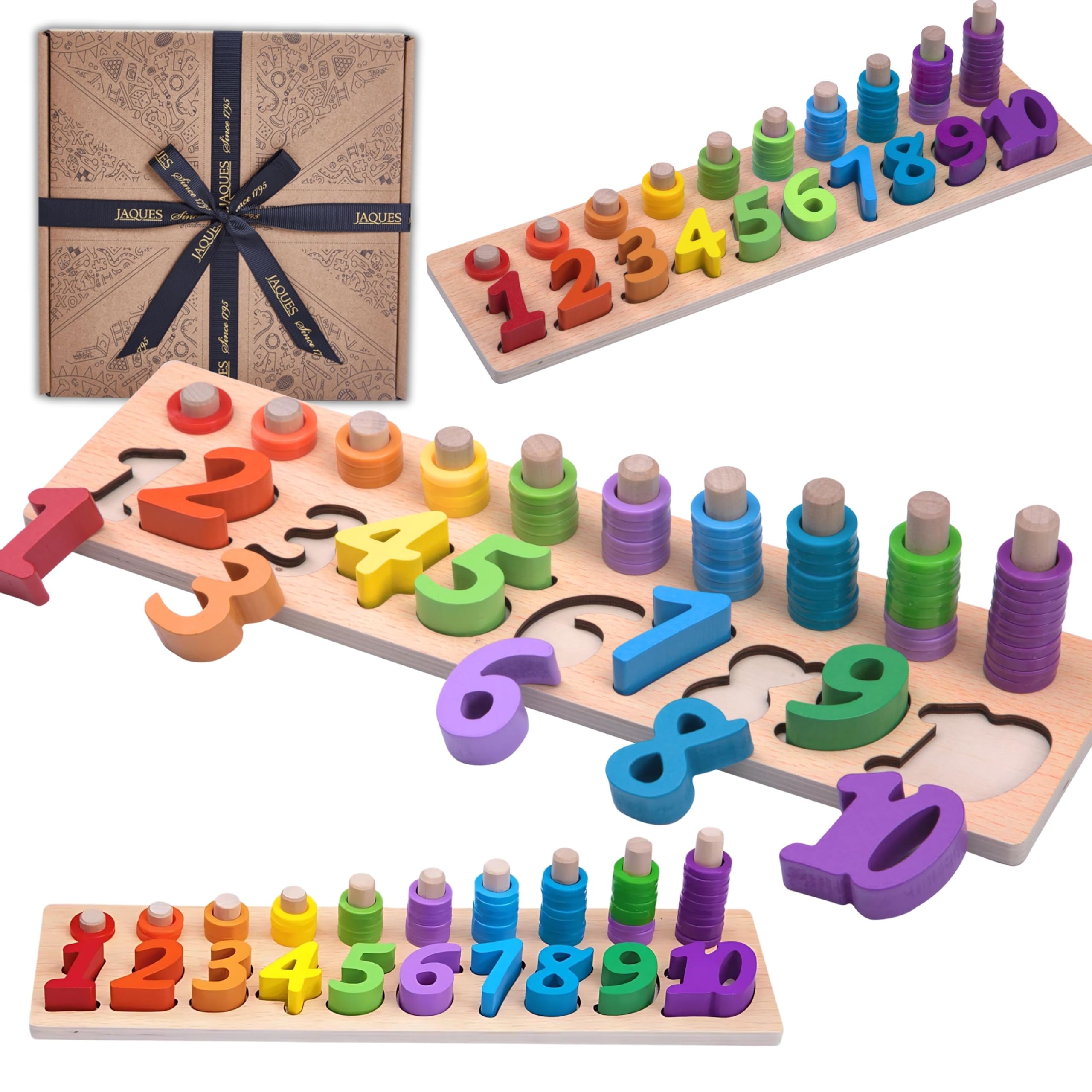 Jaques of London Educational Number Counting and Stacking Game | Montessori Toys | Wooden Toys Number Blocks | toys for 3 Year Olds +| Fostering Counting Skills and Numeracy | Since 1795