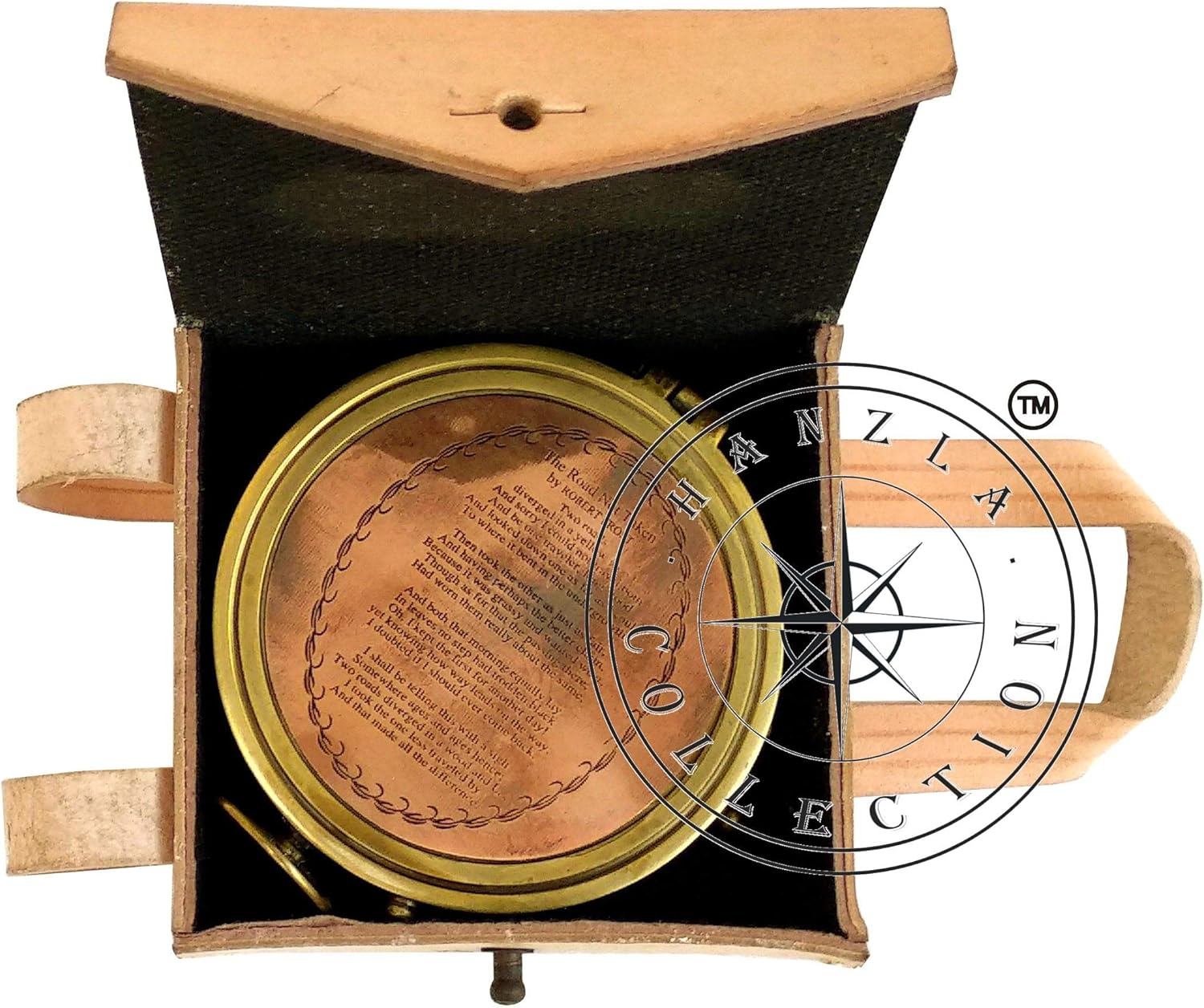 Antik Finish Lederetui Messing Inkl Mit Gravur Robert Frost Gedicht Hanzla Collection Kompass Tasche Sport Freizeit Sportelektronik