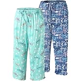 ENJOYNIGHT 2 Pack Women's Capri Pajama Pants Lounge Sleep Bottom with Pockets