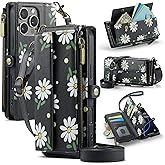 YWKJ for iPhone 16 Pro Max Case Wallet with RFID Blocking Card Holder Colored Drawing PU Leather Magnetic Snap Flip Zipper Strap Wallet Phone Case Fit for iPhone 16 Pro Max,Daisy