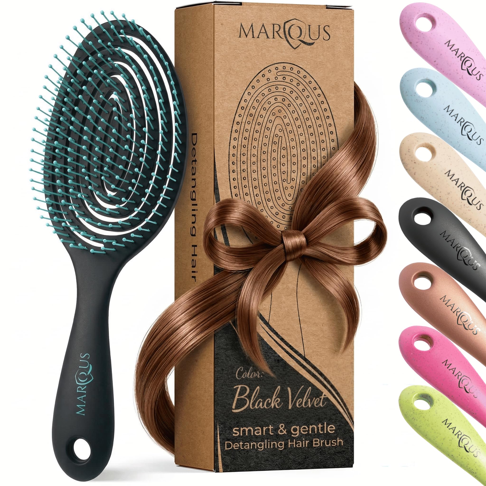 marQus Detangling Hair Brush for Women and Men - With Ultra-Soft, Flexible Bristles and Body - Glides Through Tangles with Ease - Suitable for All Hairtypes - Wet or Dry, Turquoise