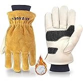 FEISHDEK Mens Winter Work Gloves Insulated Waterproof Leather, Thinsulate Thermal Lining with Anti-Slip Palm for Cold Weather