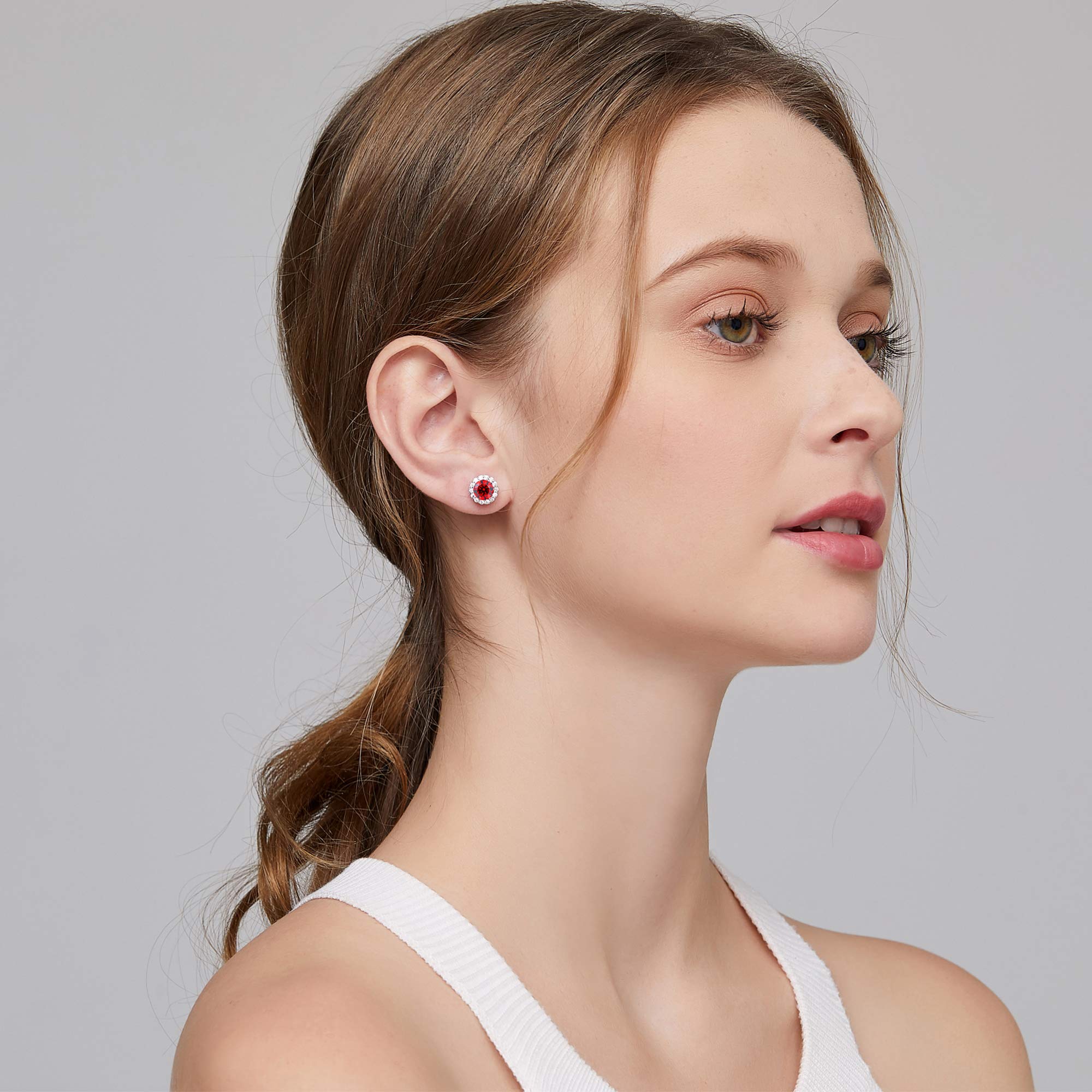 18K Platinum Plated Halo Stud Earrings