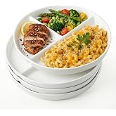 cikiciki 10" Ceramic Divided Plates Set of 4 - Large 3 Compartment Portion Control Plates for Adults Kids, Bariatric Dinner Plates for Balanced Meal Prep, Microwave Dishwasher Freezer Safe, White
