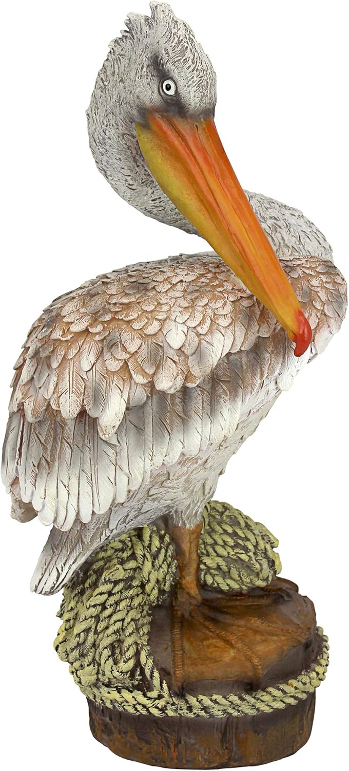 Design Toscano QM205301 Ocean Side Pier 51 Pelican Coastal Decor Garden Statue, 38 cm, Polyresin, Full Color
