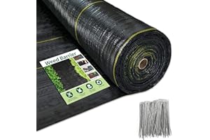 Sunocity 6ft x 300ft Durable Weed Barrier Fabric, 3.2oz Heavy-Duty Landscaping Fabric, Permeable Ground Cover for Garden, Lawn, and Outdoor Projects, Easy to Install, with 90 Staples