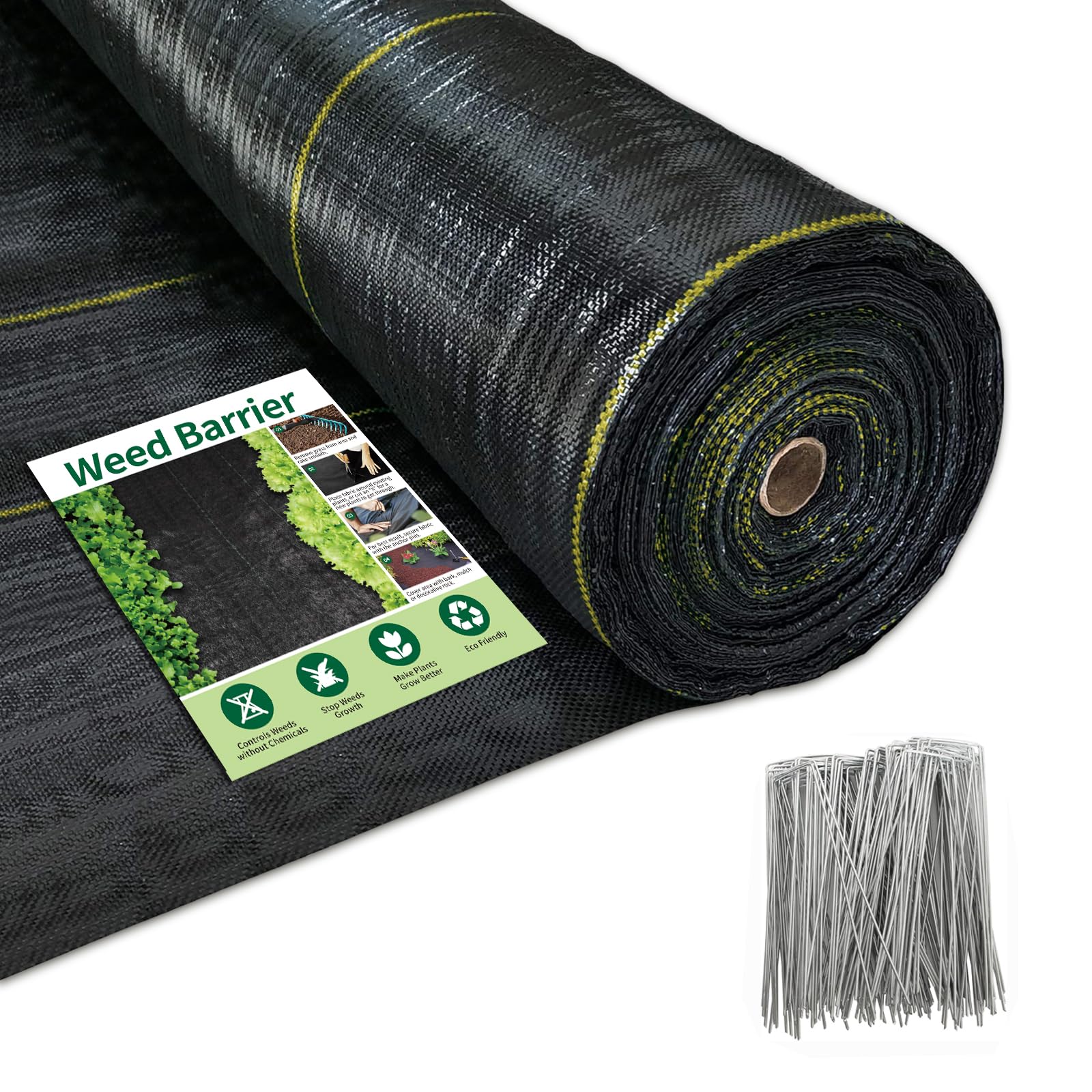 Photo 1 of KANAGAWA 6oz Heavy Duty 8ft x 300ft Weed Barrier Fabric - Professional Woven Landscape Ground Cover with 90 Landscape Staples, Superior 6oz Density for Driveway Garden & Yard Greenhouse Gardening