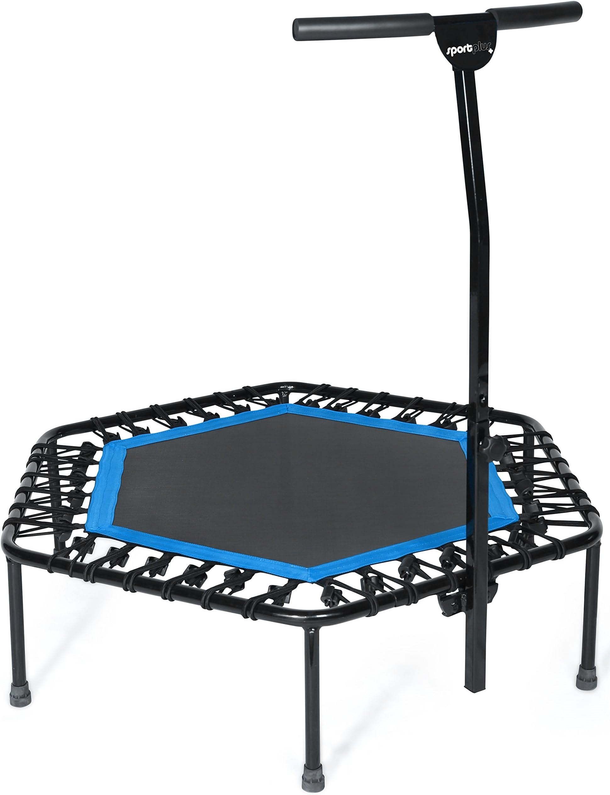 SportPlus Fitness Trampoline with Optional Folding Function Ø 126cm – Quiet and Joint-gentle Bungee Ropes – Rebounder Trampoline with Height Adjustable Handle – Incl. Edge Cover – Max Weight 130kg
