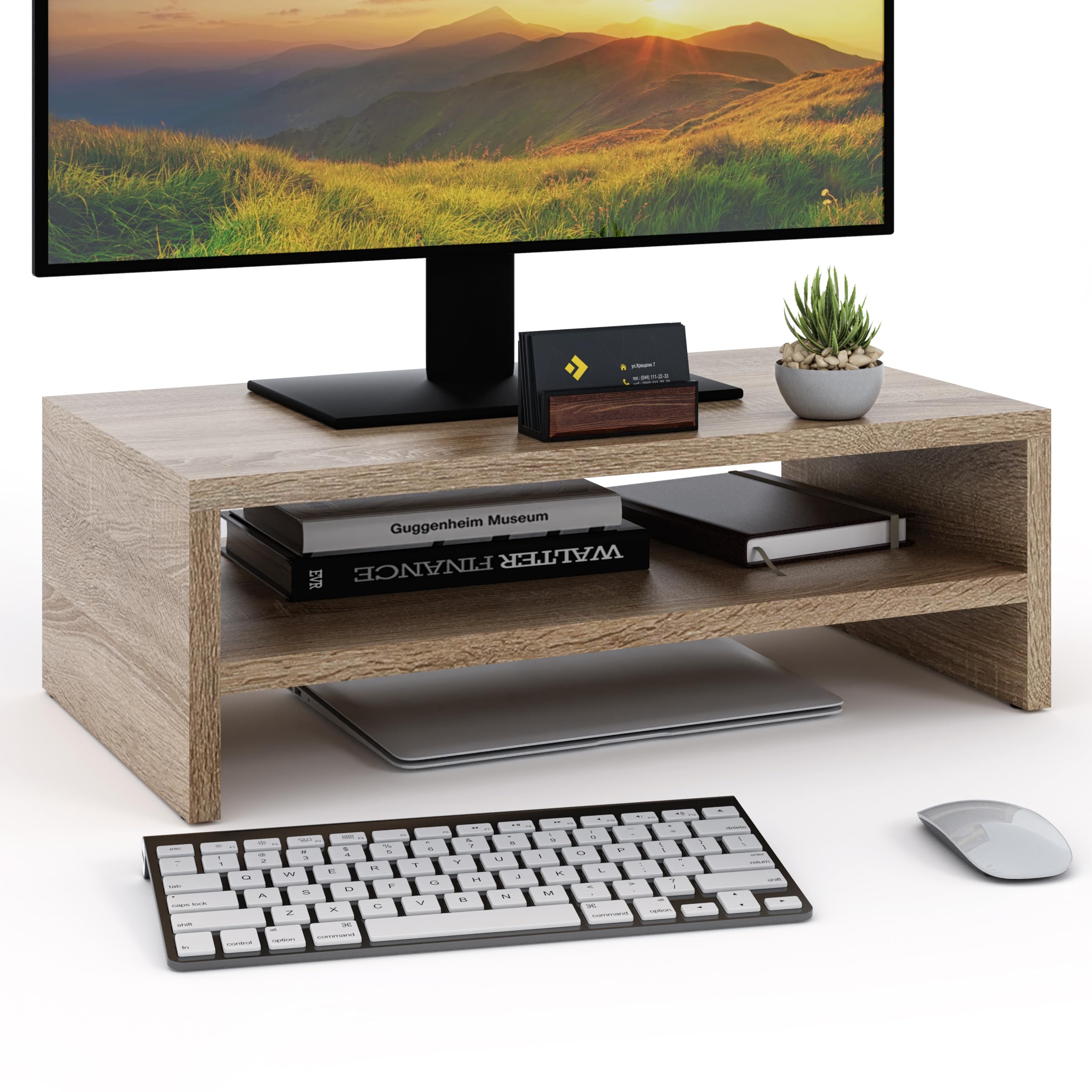 ComfortCove Monitor Stand, 2 Tiers Computer Monitor Riser, Laptop Stand, Computer Stand with Storage Shelf, ideal for your Home Office, Sonoma