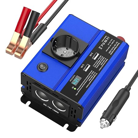HiGoing 300W KFZ Spannungswandler, 300W Wechselrichter DC 12V auf AC 230V für Auto, Inverter mit 1 Steckdose und 2 USB Anschl
