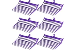 Lasnten 6 Pcs Manure Fork Head Bulk 18 Tines Pitch Fork Replacement Head with Screws and Nuts Durable Stable ABS Plastic Pitchfork for Horse Stall Picking up Manure(Purple)