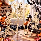 2-8 PCS 16" Halloween Posable Skeleton Decor,Scary Small Hanging Skull Prop | Halloween Bone for Outdoor Yard,Porch,Tree,Graveyard,Indoor Halloween Party Decorations for Table,Haunted House,Window,Office