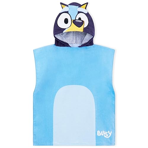 Bluey Towelling Poncho - Hooded Robe for Kids - One Size Cotton Changing Robe - Holiday Beach Poncho, Swimming, Bath (Blue/Navy)