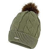 Spyder Womens Cable Knit Pom Pom Beanie with Ribbed Cuff