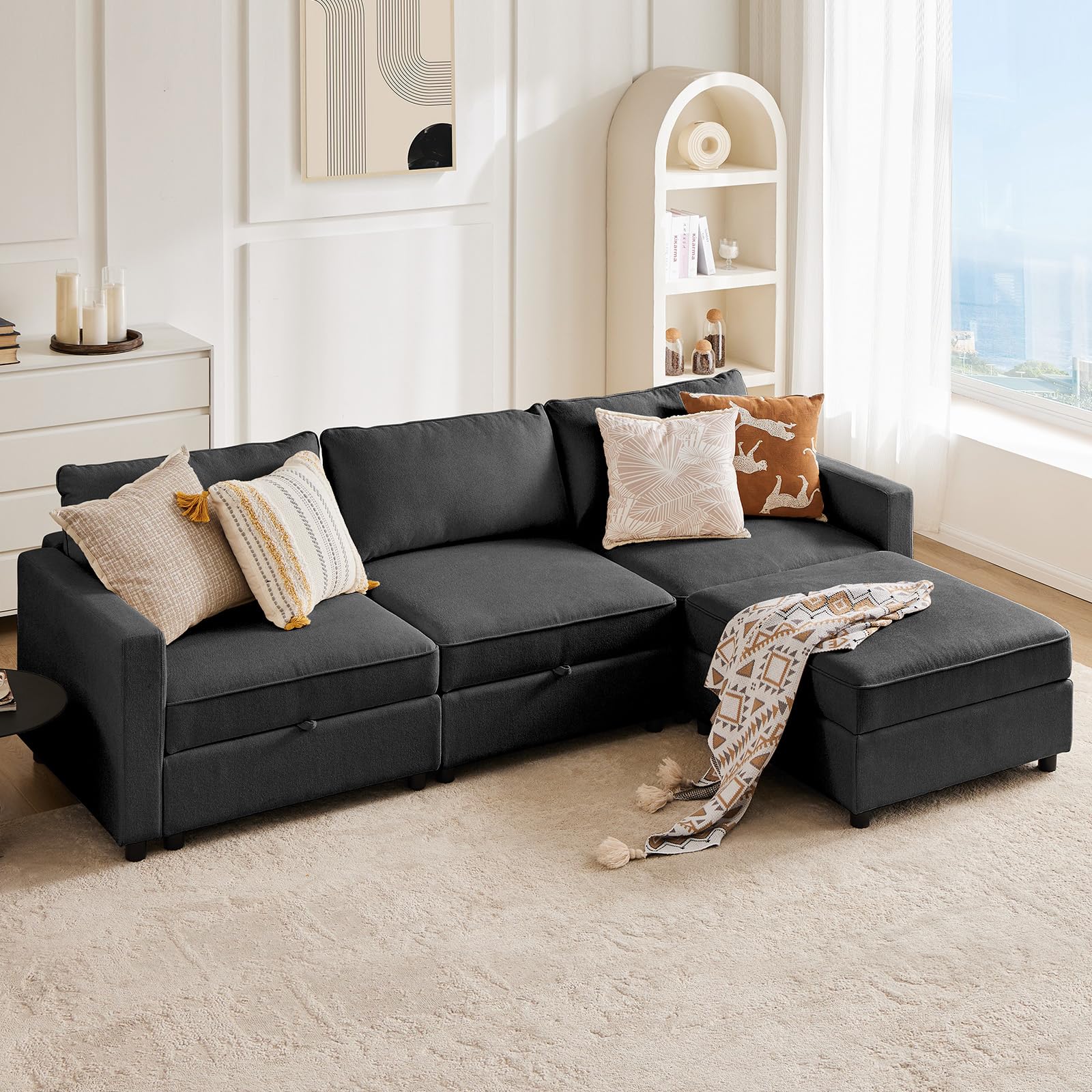 Double Chaise Sectional Sweetcrispy 6-Piece Modular Sectional Sofa