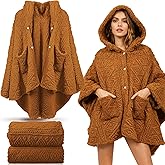Mindsoft 2 Pcs Wearable Blanket Sherpa Fleece Shawl for Women Cozy Gifts for Mom Winter Warm Poncho Adults TV Throw Hooded