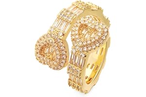 LULU MEL Iced Out Jewelry Baguette Cz Adjustable Heart Ring, All Match Bling Bling Dainty Gold Pinky Ring Party Rose Gold Love Girl Women Luxury Gift