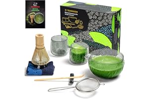 TEANAGOO Matcha Whisk Set 7 Pcs+ 2Cups(5.4 oz),Glass Matcha Set,Matcha Kit for Ceremony,Matcha Tea Set for Making Breakfast,Matcha Whisk and Bowl with Matcha Scoop&Sifter,Gift for Matcha Lover