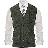 PJ PAUL JONES Men's Sweater Vest V-Neck Sleeveless Cable Knitted Cardigan Vest