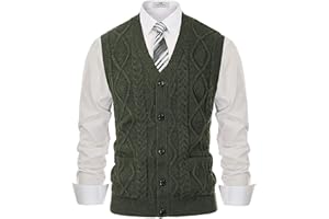 PJ PAUL JONES Men's Sweater Vest V-Neck Sleeveless Cable Knitted Cardigan Vest