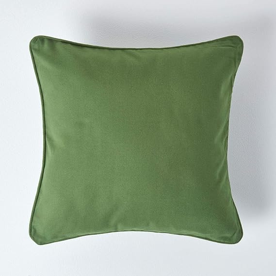 HOMESCAPES 100 Cotton Plain Dark Olive Green Large Cushion Cover 60 x 60 cm Square 24 x