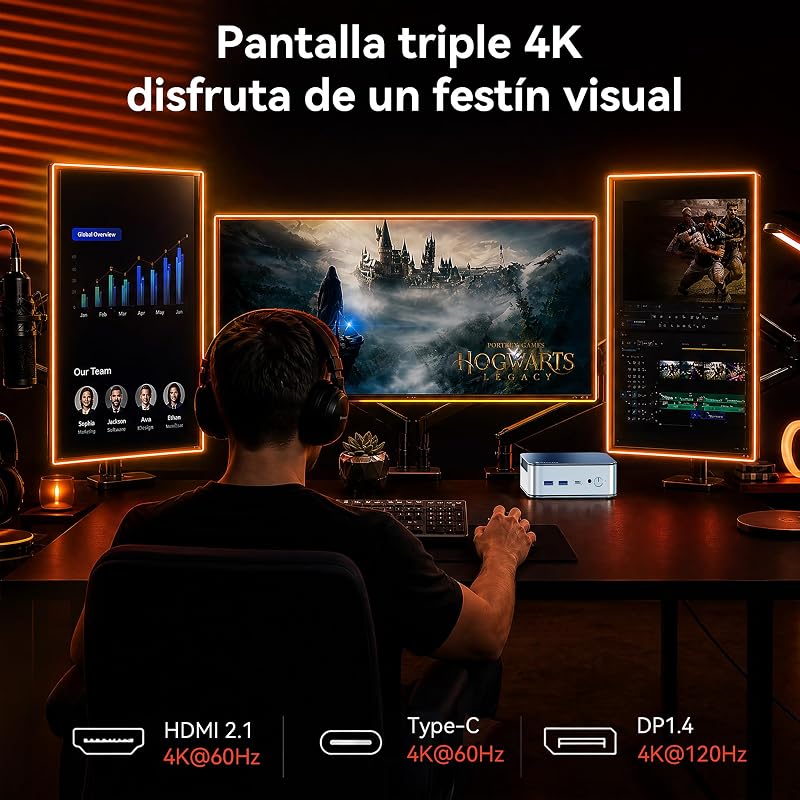 Mini PC Ryzen 5 6600H (Vence 7430U/5825U), SSD 16G LPDDR5 512G NVMe, Mini Computador de Secretária com Ecrã Triplo 4K, WiFi 6 BT5.3 Dual LAN