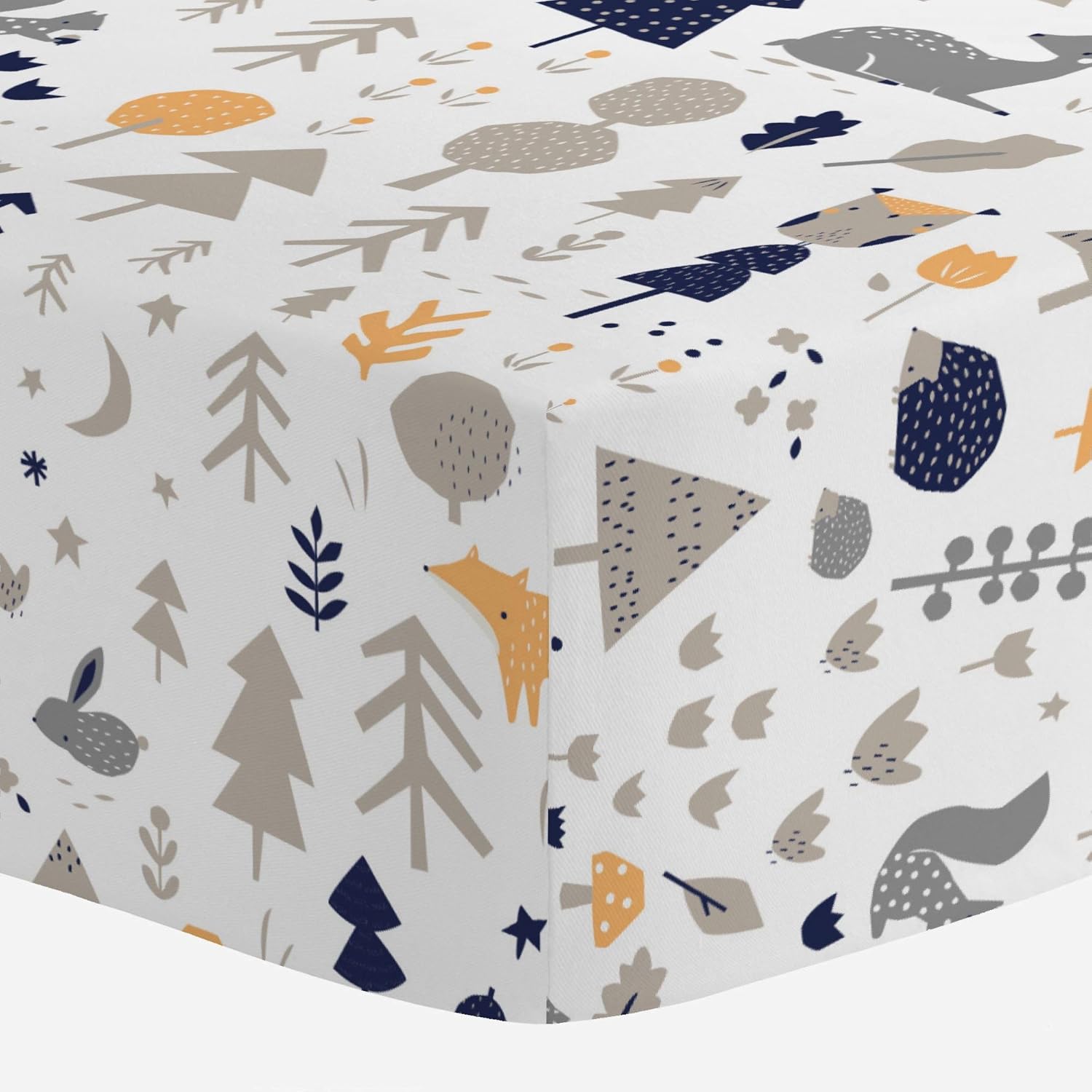 Carousel Designs Taupe and Windsor Navy Baby Woodland Crib Sheet - Organic 100% Cotton Fitted Crib Sheet - Made in The USA