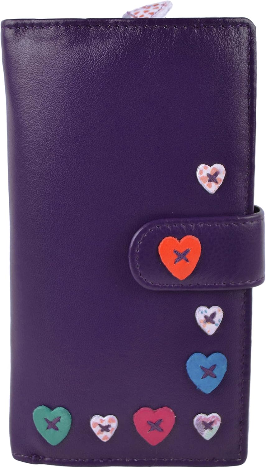 Ladies Leather Large Tab Purse/Wallet by Mala; Lucy Collection Handy Heart (Purple) - Image 3