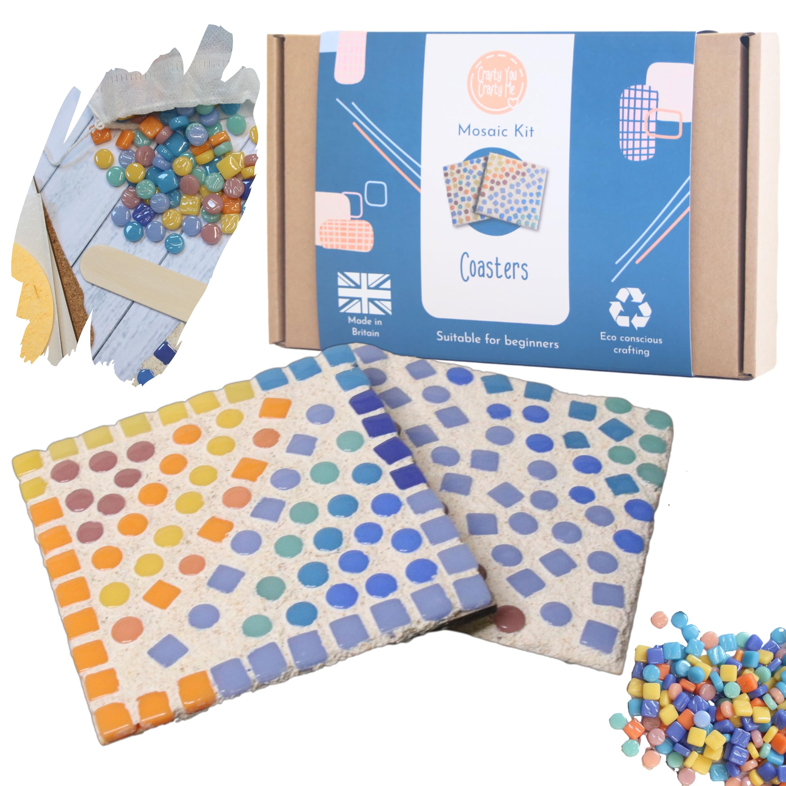 Crafty You Crafty Me - Mosaic Coaster Craft Kits for Adults, Teens, Kids, Craft Gifts Made in UK, 95 x 95mm