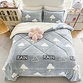 PAJEO Fleece Comforter Set - 3 Piece Queen Size Thick Fluffy Comforters for Her Girls, Plush Cozy Warm, Soft Microfiber Bedding Bedroom Decor Winter (1 Comforter + 2 Pillow Shams)